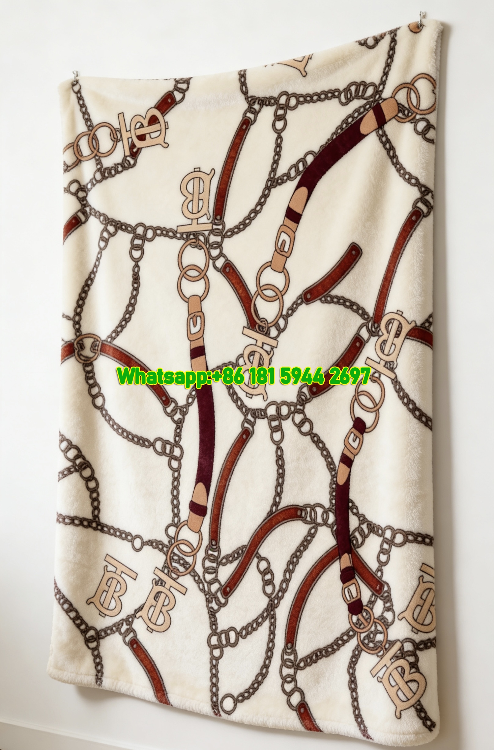 Burberry TB Monogram Chain Print Flannel Throw Blanket B118